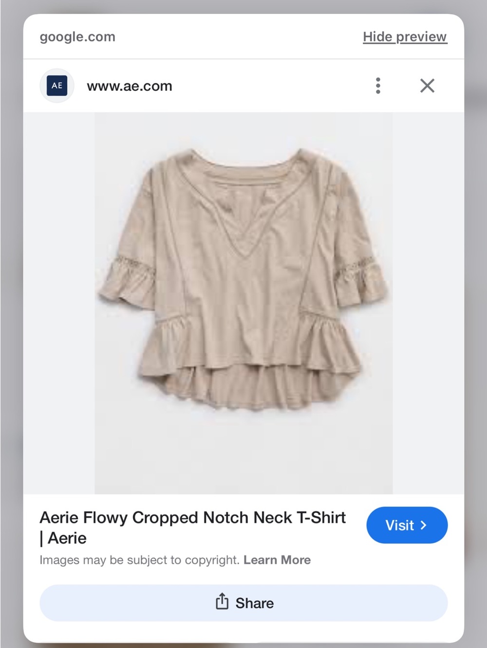 aerie Beige Flowy Cropped Notch Neck Top